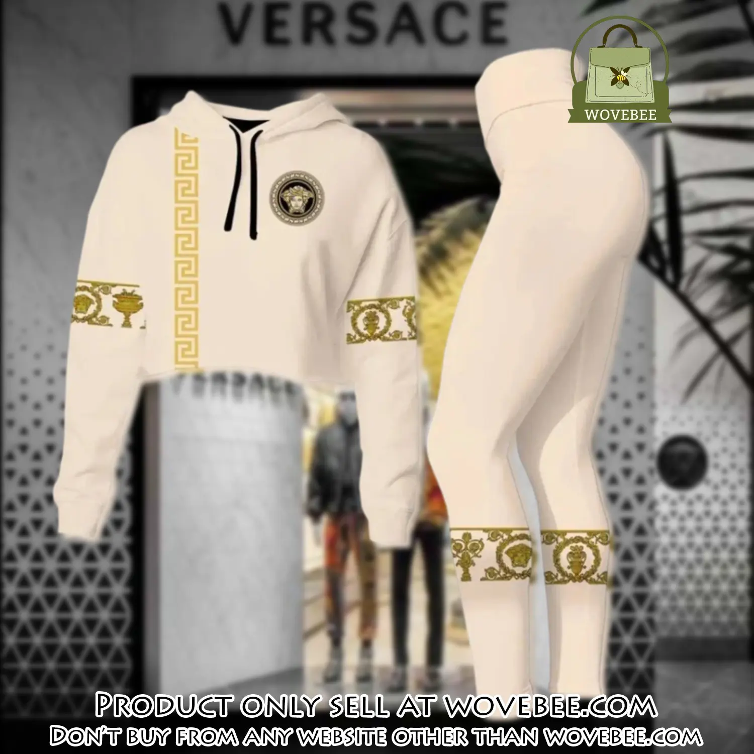 Versace medusa cream luxury brand clothes leggings and crop top set for women wvb5901034